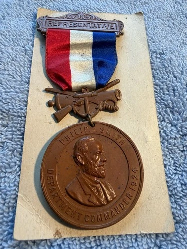 GAR MEDAL & RIBBON PHILIP SMITH DEPARTMENT COMANDER 1924 Aurora, Illinois