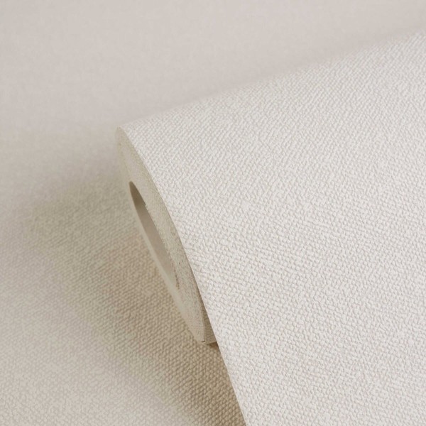 Strukturtapete Uni Mit Leinen-Optik – Creme, Grau, Weiß-image