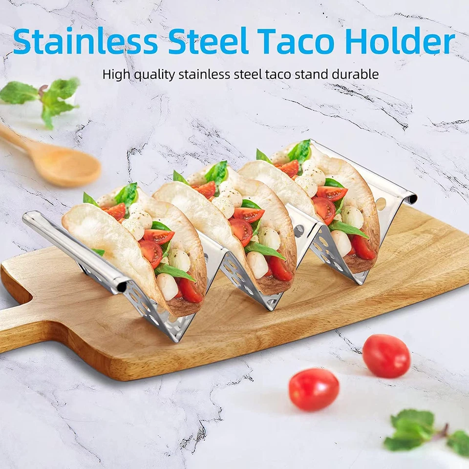 Taco Holders Set of 4, Taco Stand, Stainless Steel Taco Holder, Each Can Hold 3 - Image 4 of 4