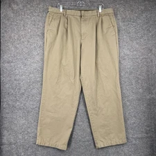 Dockers Pants Mens 38x30 Khaki Tan Pleated Relaxed Fit Chino Cotton Preppy