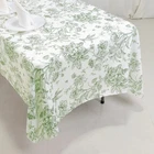 60" x 102" Dusty Sage French Toile Pattern Polyester Rectangular Tablecloth