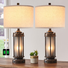 Set of 2 Farmhouse Lamps for Living Room, Rustic Vintage Bedroom Nightstand.....