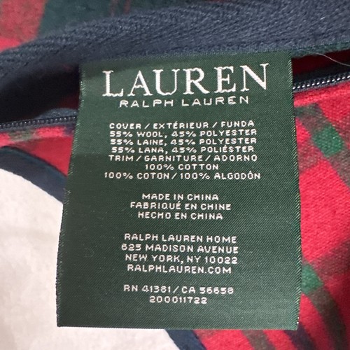 RALPH LAUREN WOOL TARTAN Red Navy Green PLAID Pillow Cover 20 X 20 EUC! - Picture 5 of 8