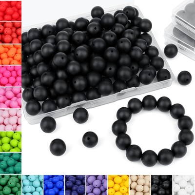 70Pcs Silicone Beads, 15mm Black Silicone Beads for Keychain Making Rubber Ro...