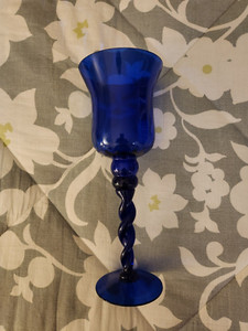 Used Cobalt Blue Glass Candle Holder Braided Stem Pier 1 13"