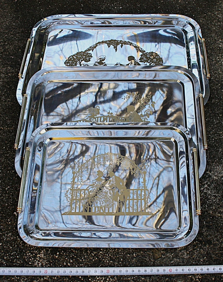 VASSOI TRE SERIGRAFATI MADE IN ITALY - INOXRIV 18/10 CON MANIGLIE DORATE - Image 4 of 4