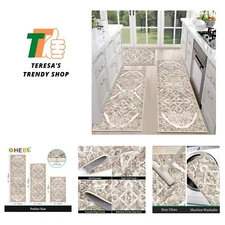 HEBE Farmhouse Kitchen Rugs Sets of 3 Non Slip Washable Boho Kitchen Rugs and...