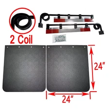 2 Coil Dampening Springs Straight Bar Mud Flap Hangers & 24"x24" Mud Flap Fender