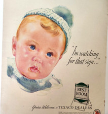 Letrero de baño Baby Texaco anuncio vintage 1941 revista impresión artística