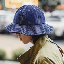 Vintage Unisex Denim Bucket Hat Wide Brim Round Top Casual Fisherman Cap Outdoor