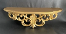 Vintage Ornate Hollywood Regency Faux Wood Gold Shelf 21.5" MCM
