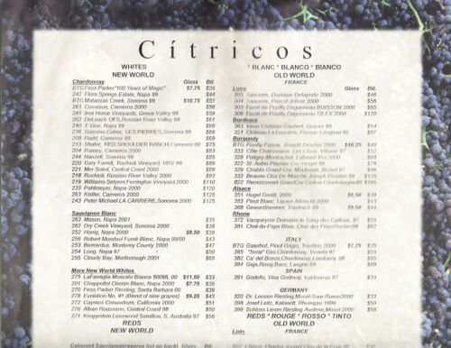 Impressive, Citricos Wine Menu, Disney's Grand Floridian Resort, Disney World