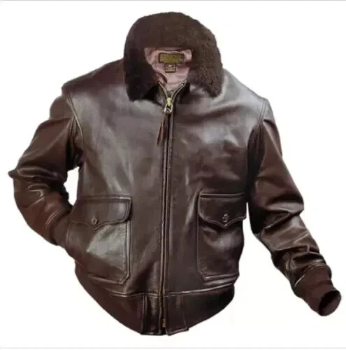G-1 Aviator A-2 Bomber Brown US Navy Flight Real Leather Jacket For Mens