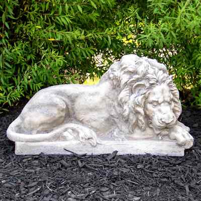 Lying Down Lion Garden Statue 22 Inch Outdoor Gray Patio Deck Yard Porch GIft