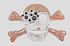 Skull Belt Buckle Crossbones Feather Halloween Pirate Costume Orange Bling Metal