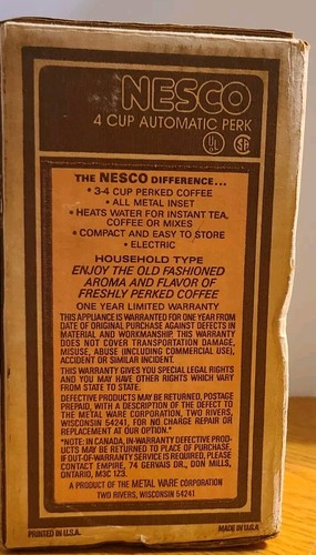 Vtg Nesco 4 Cup Aluminum Automatic Perk Coffee Pot Model 6180-20 Original Box - Picture 20 of 24