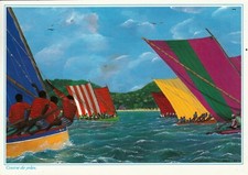 Carte postale OUTRE-MER ANTILLES GUADELOUPE course de yole race timbrée 1990