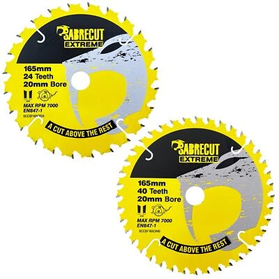 SabreCut 165mm 24/40T x 20mm Corded Circular Saw Blades for Dewalt DWS520 DWE550