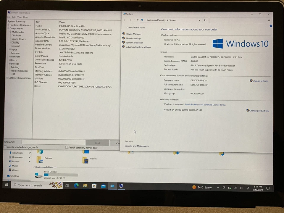Microsoft Surface Laptop Gen 1| 13.5" i5-7300U| 8GB RAM| 256GB SSD| Wins10Pro - Image 3 of 4