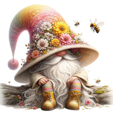 Gnome Springtime Flowers art Painting Mouse Pad 7 3/4 x 9" Cartoon Characters