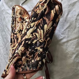 Brown Brocade Floral Tapestry Boned Corset Cincher Bustier Top Size Small