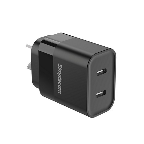 Simplecom Dual USB-C Fast Wall Charger PD 20W for Phone Tablet Compact Design - Picture 2 of 3