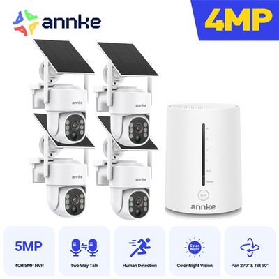 ANNKE Solar Battery Powered Wireless Security Camera System WiFiIP Outdoor Color