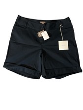 Pure Jill Linen Chino High Rise Shorts Womens Size 10 Navy Rolled Hem Button Up