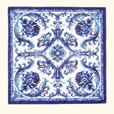 Blue White Print Square Scarf Women Satin Hijab Turban Headband Wrap Scarves