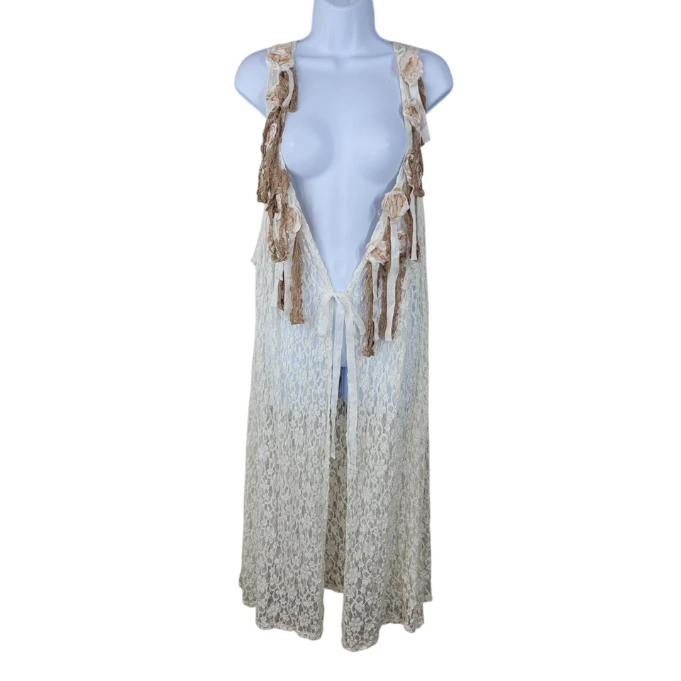 Vintage Lace Vest Sheer Medium Large XL 1X 2X 3X Romantic Long Whimsigoth Fairy - Image 2 of 4