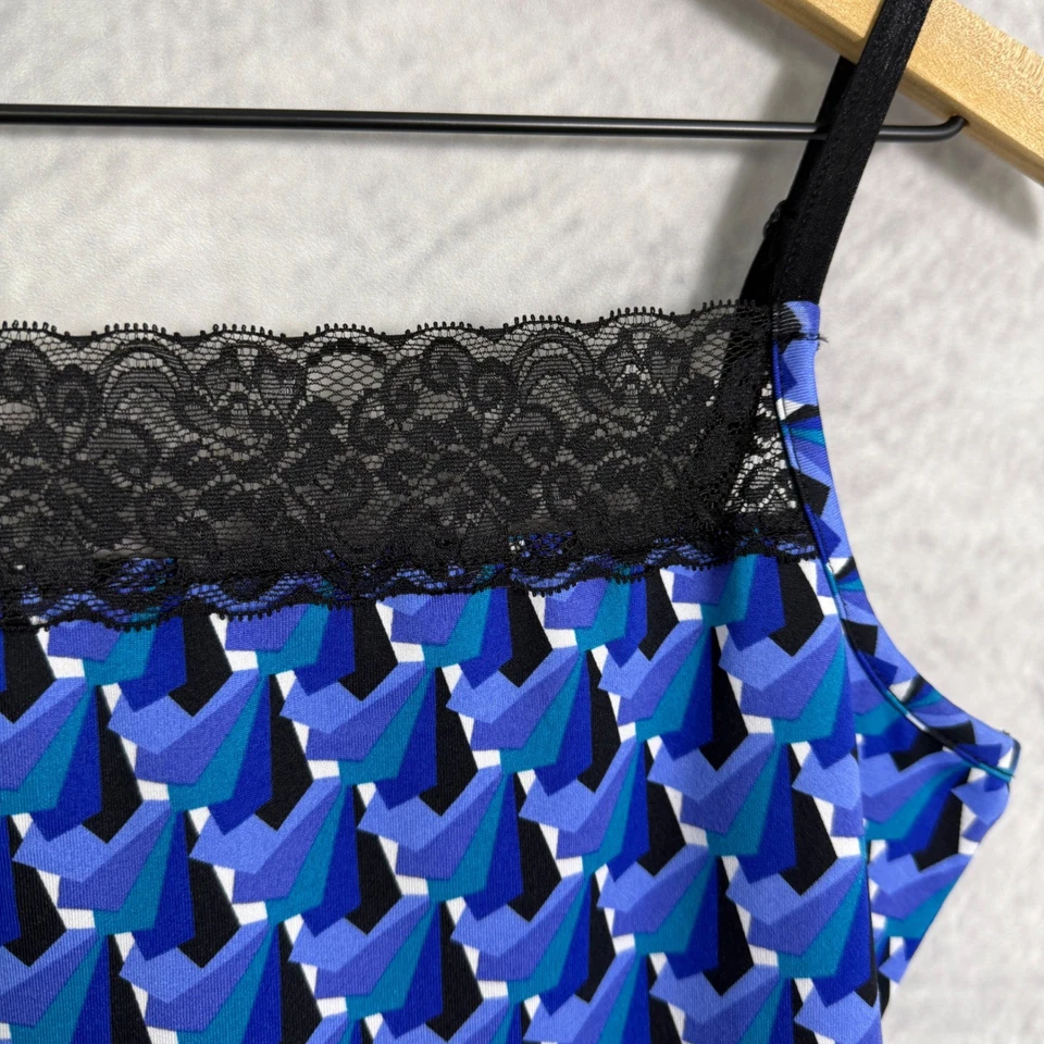 Camiseta sin mangas de colección Y2K Moda Bug talla S azul estampado geométrico encaje ribete indie dopamina Foto 3 de 4