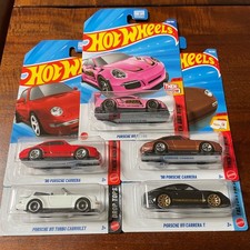 Hot Wheels Lot of 5 Porsche, GT3 RS, 96 (red/brown), Carrera T, Turbo Cabriolet