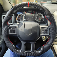 Real Carbon Fiber Fit Dodge Ram Steering Wheel 1500 2500 3500 2013-2018 Flat