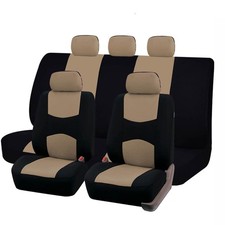 Universal Car Full Set Seat Covers Cloth 5-seats Cushion Mat Front Rear Beige Universal Car Full Set Seat Covers Cloth 5-seats Cushion Mat Front Rear Beige