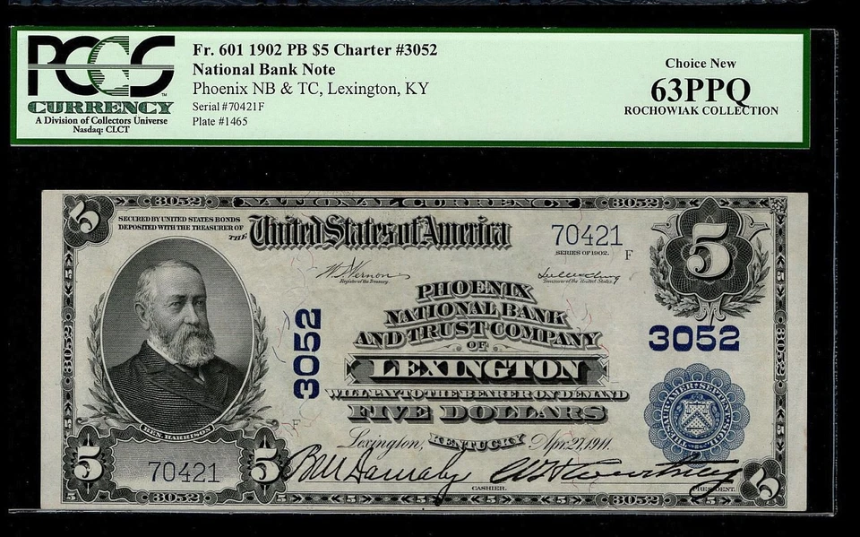 1902 $5 Phoenix NB & Trust Company of Lexington Kentucky PCGS 63 PPQ Ch# 3052 - Image 4 of 4