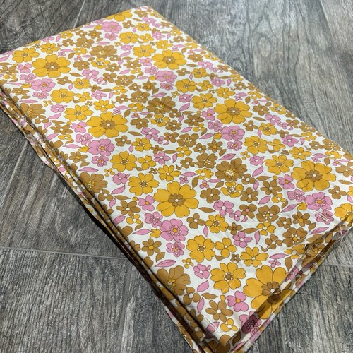 Vintage 70s Floral Curtain Panel Drape 75x50”Yellow Orange Pink Flower Power MCM