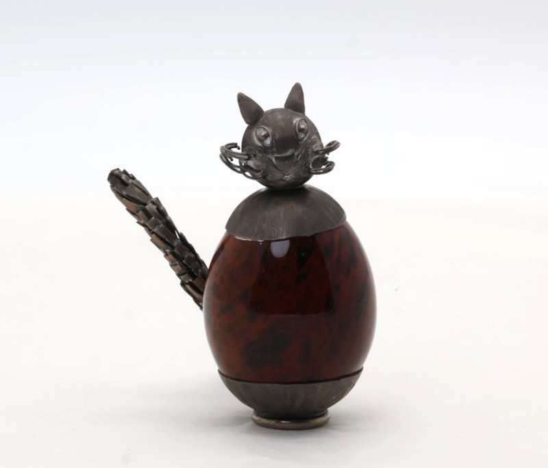 Vintage Sterling Silver Cat Figurine Stone Egg Taxco Mexico