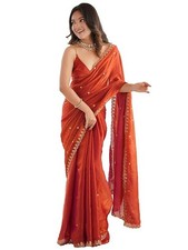Women's Paper Silk Embroidered Saree With Unstitched Blouse Piece