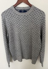 J. Crew 100 Lambswool Crewneck Sweater Gray Blue Chevron Stitch Men s M Preppy
