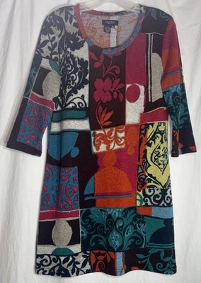 Papillon Colorful Patch Work 3/4 Length Sleeve Dress- Size Medium