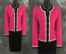 BEAUTIFUL St John collection jacket pink black pearl suit blazer size 8