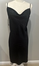 Forever 21 Black Satin Slip Midi Dress Spaghetti Strap Lingerie Medium