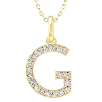 10K Gelbgold Diamant Initiale G Buchstabe Anhänger Halskette 18'' Silber Kabel Kette