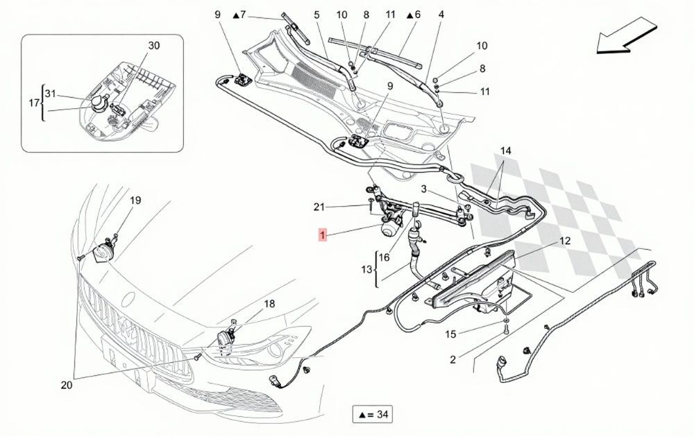 13-19 MASERATI GHIBLI WINDSHIELD WIPER TRANSMISSION LINKAGE MOTOR ASSEMBLY OEM