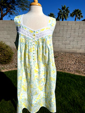Eileen West Sleeveless Lawn Cotton Nightgown Sz XL Yellow  Green Floral 68 NWT