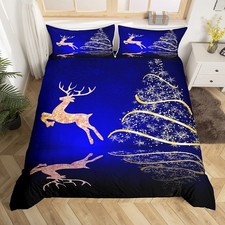 Glitter Christmas Tree Duvet Cover for Boys,Girls Golden Deer Comforter Cover...