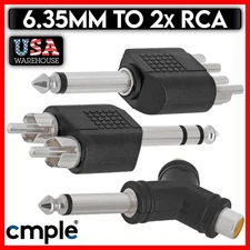 Mono Stereo 1/4" 6.35mm to 2 RCA Splitter Y Adapter Audio Cable Converter M to F