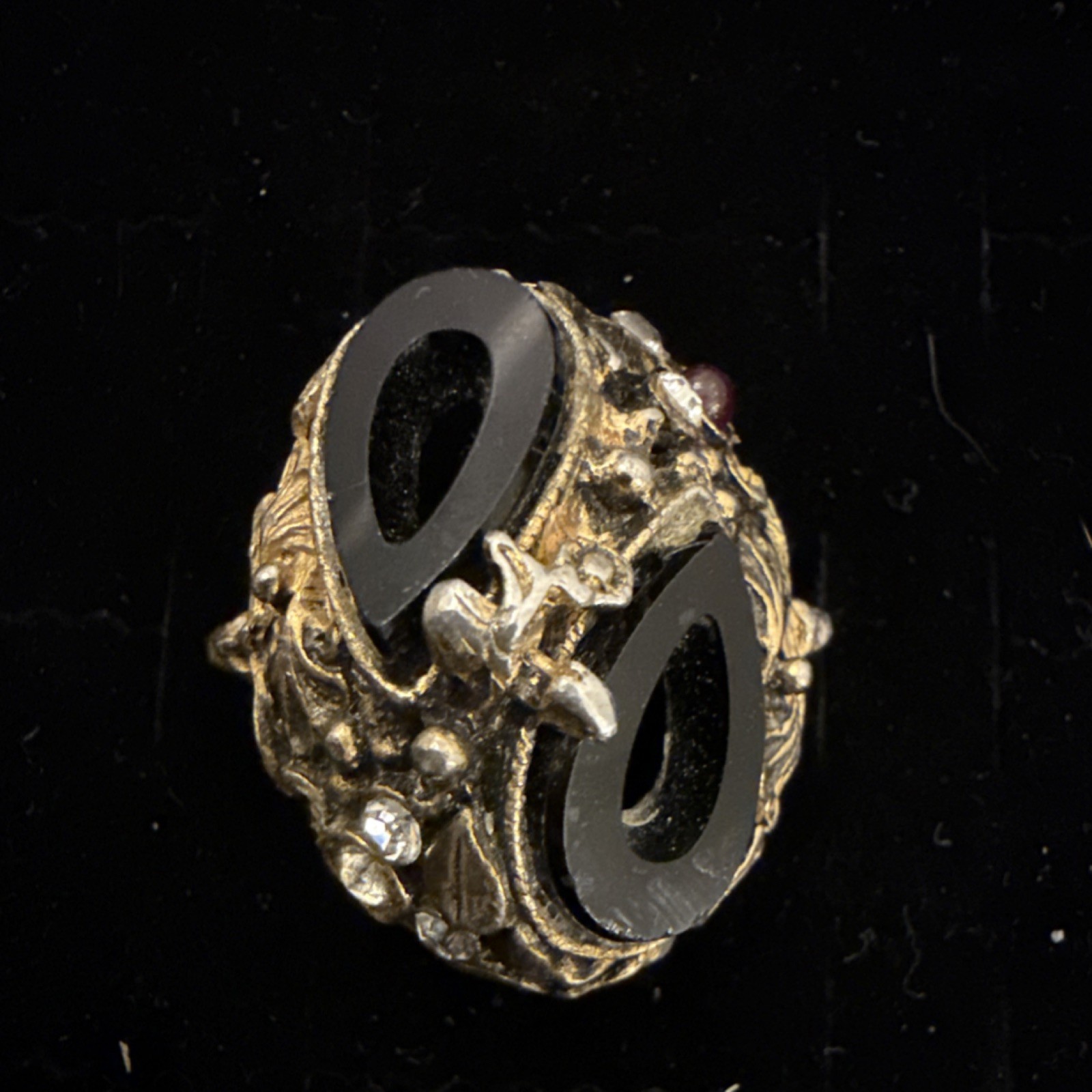 Vintage Gothic Statement Ring Black Cabochon Gold… - image 1