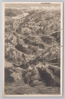 Alpen Bernoises Panorama Reliefkarte Montreux MOB Eisenbahn Schweiz [1920er Jahre]