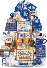 23 Pcs Christmas Tiered Tray Decor Snowman Farmhouse Decor Christmas Sign Winter